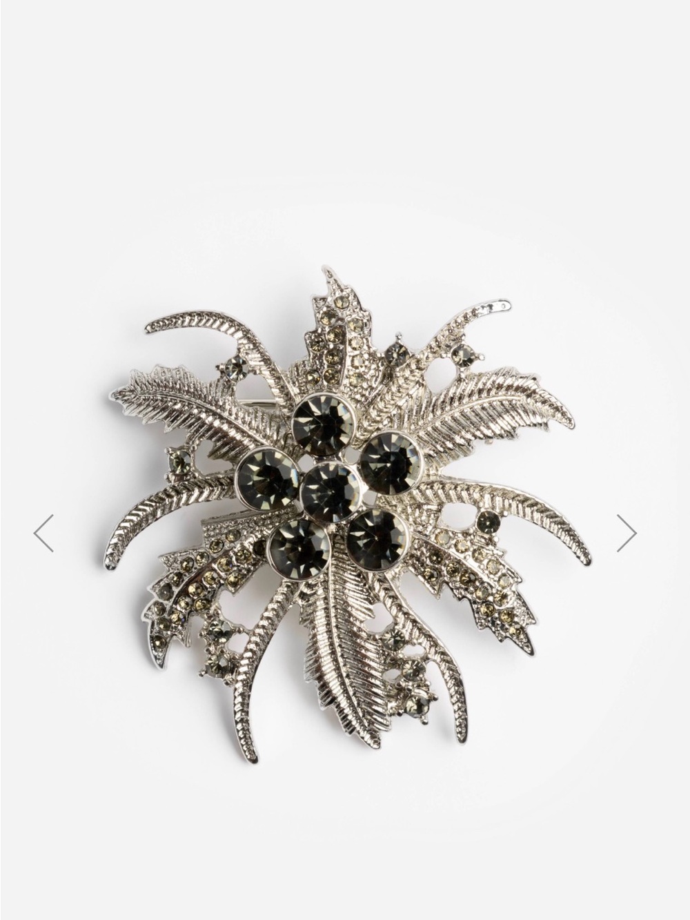 Johnny Was Flower Brooch Silver Tone Smoky Rhinestone Bouquet Pin